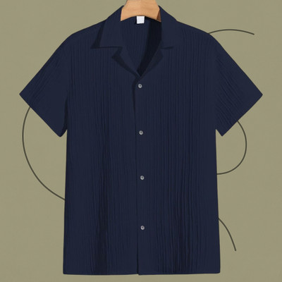 Jenil Fashion Men Self Design Casual Dark Blue Shirt