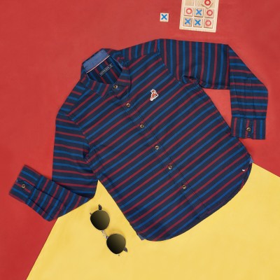 Pantaloons Junior Boys Striped Casual Blue, Dark Blue, Red Shirt