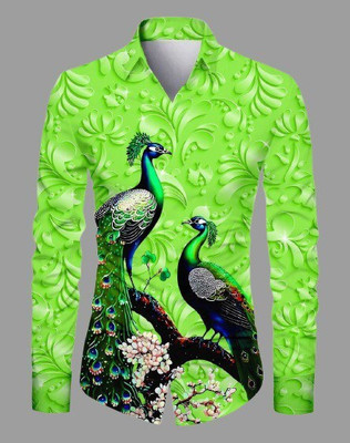 SHIV FASHION Men Printed Formal Green Shirt