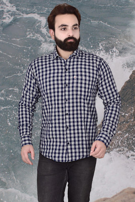 V K Creation Men Checkered Casual Blue Shirt