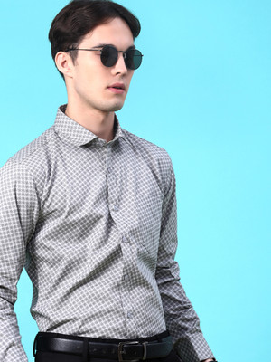 V-MART Men Printed Formal Grey Shirt