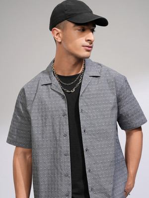 HIGHLANDER Men Self Design Casual Blue Shirt