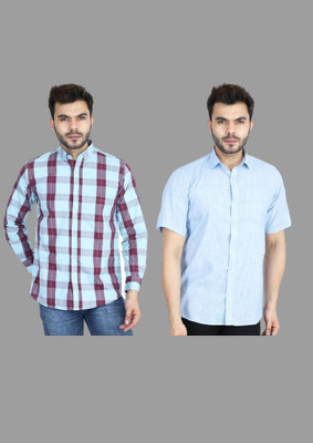 TAHVO Men Checkered Casual Multicolor Shirt(Pack of 2)