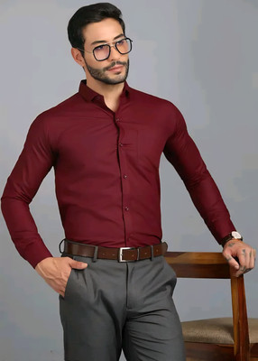 JILANI TRADERS Men Solid Party Maroon Shirt