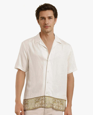 RARE RABBIT Men Printed Casual Beige Shirt