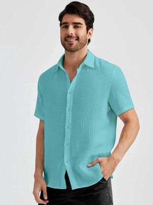 Webric Men Self Design Formal Light Blue Shirt