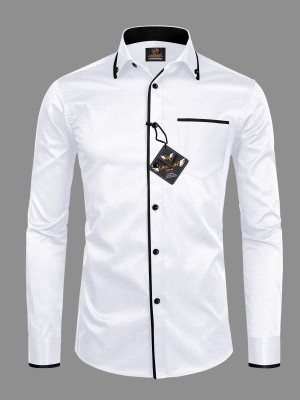 LAXBON Men Solid Casual White Shirt