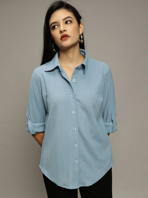Roadster Women Self Design Casual Blue Shirt