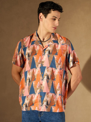 DENNISON Men Printed Casual Orange Shirt