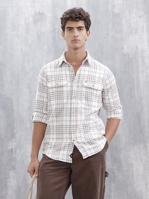 WROGN Men Checkered Casual White Shirt