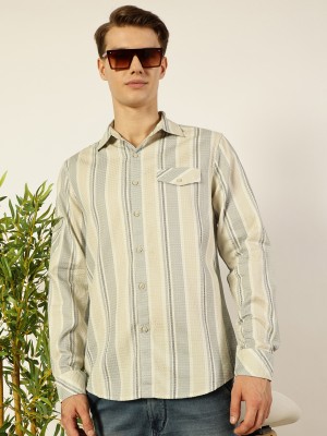 VALENCLUB Men Self Design Casual Beige Shirt