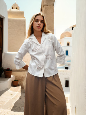 Boho By Athena Women Embroidered Casual Brown Shirt