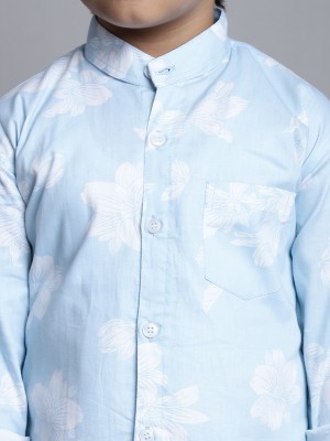 HANUMNTRA Boys Floral Print Casual Light Blue Shirt