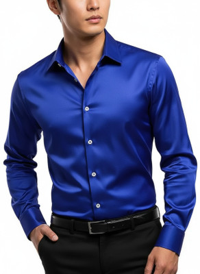 Voroxy Men Solid Casual Blue Shirt