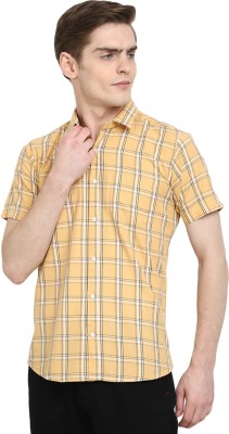 V-MART Men Checkered Casual Yellow Shirt