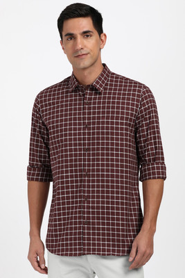 PETER ENGLAND Men Checkered Casual Maroon Shirt