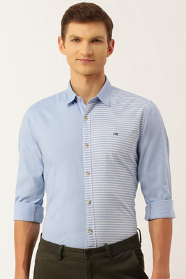 PETER ENGLAND Men Striped Casual Blue Shirt