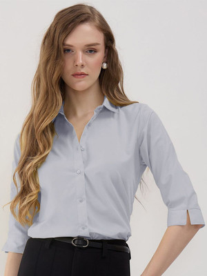 zainab Women Solid Formal Grey Shirt