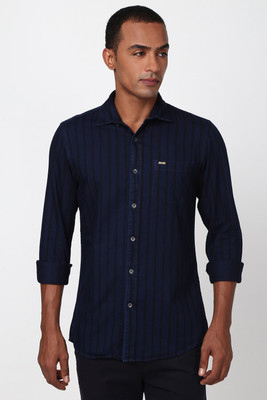 PETER ENGLAND Men Striped Casual Blue Shirt