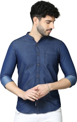 CHEEBA Men Washed Casual Dark Blue Shirt