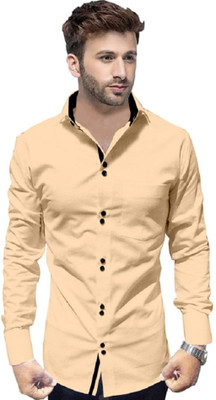 Tyzlo Men Solid Casual Beige Shirt