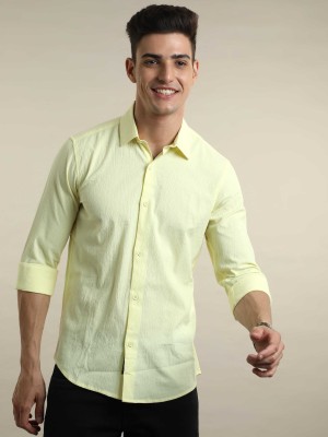 Marmic Fab Men Self Design Casual Yellow Shirt