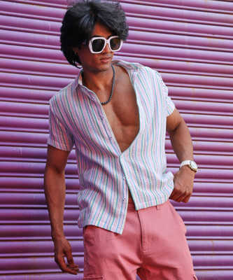 CAMPUS SUTRA Men Striped Casual Pink Shirt