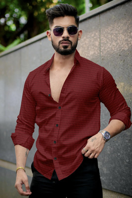 VELLOSTA Men Self Design Casual Maroon Shirt