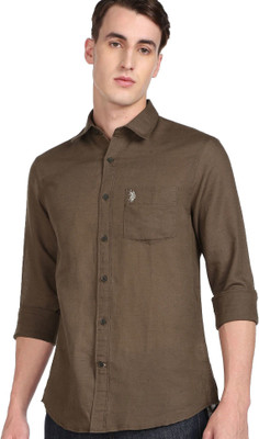 U.S. POLO ASSN. Men Solid Casual Brown Shirt