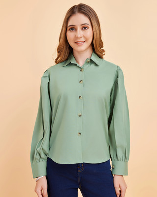 INNAYARA Women Solid Casual Green Shirt