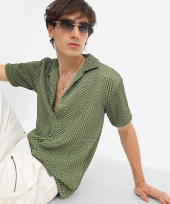 CAMPUS SUTRA Men Self Design Casual Green Shirt