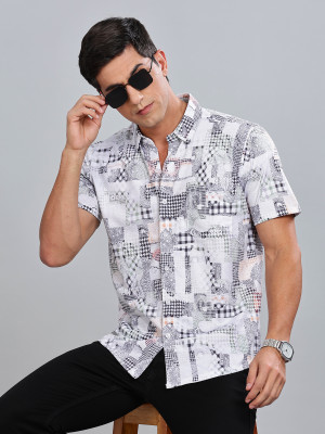Bullmer Men Printed Casual White Shirt
