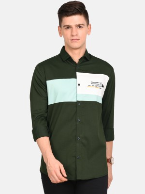 Paul Street Men Color Block, Printed Casual Dark Green Shirt