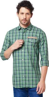 GIORDANO Men Checkered Casual White, Light Green, Dark Blue Shirt