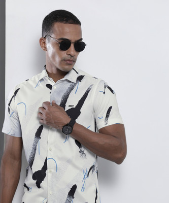 The Indian Garage Co. Men Printed Casual Cream Shirt