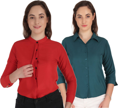 Hunoor Women Solid Casual Maroon Shirt(Pack of 2)