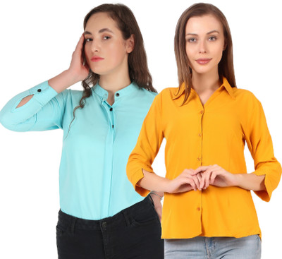 HEAVENS CREATIONS Women Solid Formal Light Blue, Yellow Shirt(Pack of 2)