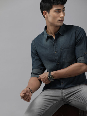 Roadster Men Washed Casual Dark Green Shirt