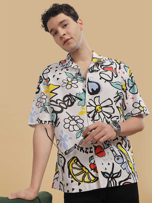 HERE&NOW Men Printed Casual White Shirt