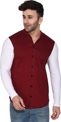BEYOU FASHION Men Color Block Casual White, Maroon Shirt