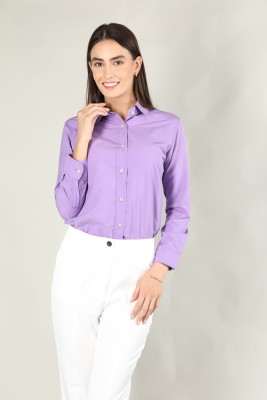 CHKOKKO Women Solid Casual Purple Shirt