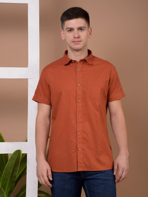 Canary London Men Solid Casual Orange Shirt