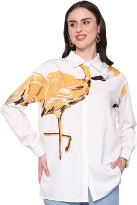 FIND STALK LOVE Women Printed Casual Yellow, White Shirt