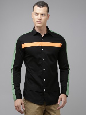 OOKO KAKA Men Color Block Casual Black, Orange, Green Shirt