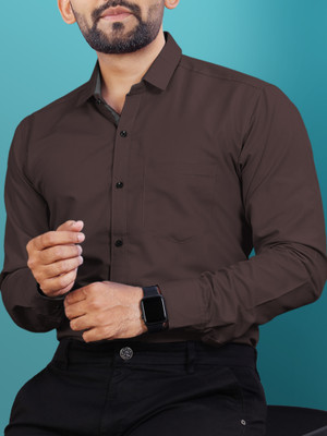 VeBNoR Men Solid Formal Brown Shirt