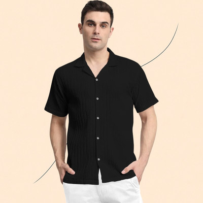 A Vebnor Men Self Design Casual Black Shirt