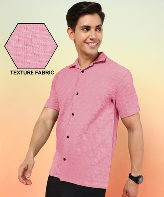 INDICLUB Men Self Design Casual Pink Shirt