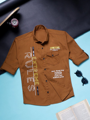 KILLER Boys Printed Casual Brown Shirt