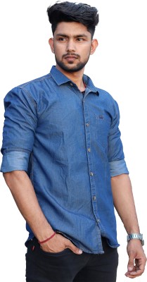 Devils Fashion Men Solid Casual Blue Shirt