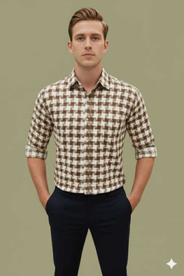 VLS Collection Men Checkered Casual Brown Shirt